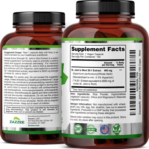 Vista 8 de Zazzee Extracto 20:1 de hierba de San Juan extra fuerte, 8000 mg de fuerza, 0.3% de hipericina, 150 cápsulas veganas, suministro de 5 meses