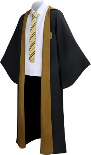 Vista 2 de EIRIEN Bata de mago para la escuela, disfraz de mago para adultos, hombres y niños, con capucha, varita mágica, capa de Halloween, cosplay, disfraz