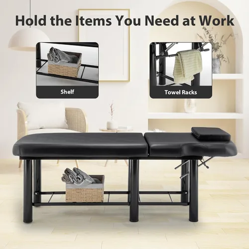 Vista 6 de Basic Portable Folding Massage Table,Aluminium Height Adjustable Facial Salon Tattoo Bed - Black