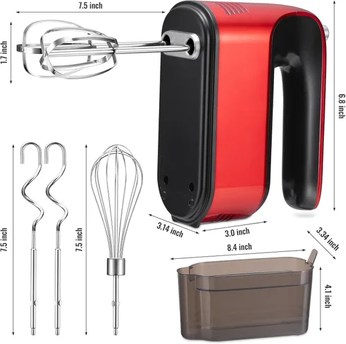 Vista 8 de CBQ Hand Mixer Electric, 9 Speed 400W Handheld Mixer with Digital, Touch Button, Turbo, Snop-On Storage Case, 5 Stainless Steel Accessories, Hand