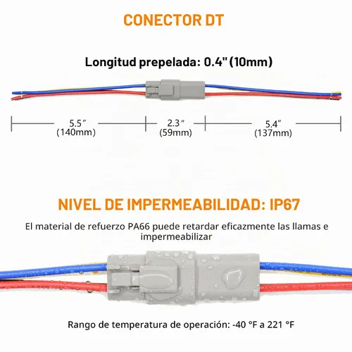 Vista 2 de Juego de 2 conectores eléctricos a tope impermeables automotrices DT Deustch de 6 pines con cables de 16AWG -40°F-221°F 600V y kit de conectores