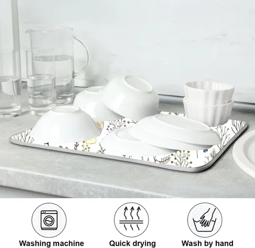 Vista 7 de Linda alfombrilla de secado de platos con hongos y plantas silvestres para encimera de cocina, almohadilla absorbente de microfibra, mediana 16x18