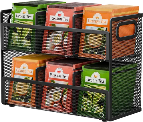 Vista 10 de Tea Bag Organizer 6 Grids. Mesh Tea Bag Holder with Handle, Teabag Holder, Tea Station Organizer for Countertop, Pantry, Kitchen, Cabinet - Pink