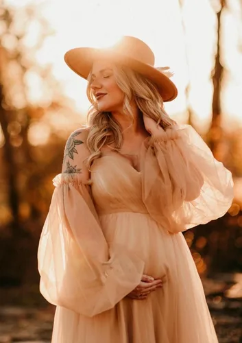 Vista 3 de Vestido de tul para baby shower, con volantes, vestido de maternidad para sesión de fotos, manga larga, vestidos de maternidad para sesión de fotos