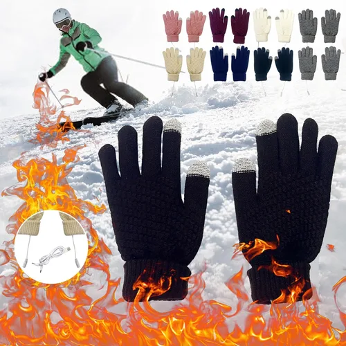 Vista 2 de CQCYD USB Knitted Pineapple Electric Heating Gloves, Winter Warm Full Finger Gloves Unisex Gloves for Work Typing #
