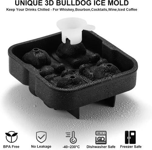 Vista 2 de Nax Caki Bulldog Gifts - Molde para cubitos de hielo 3D Bulldog con formas divertidas, molde de hielo grande de 2.4 pulgadas, bandejas de cubitos