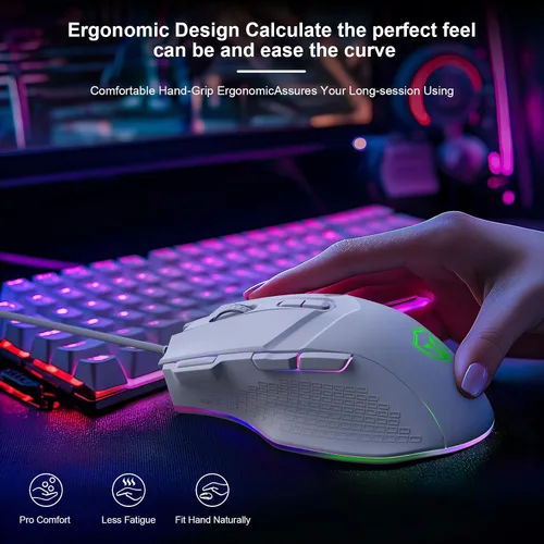 Vista 4 de LEWENTECH Ratón gaming 6 niveles de DPI ajustables hasta 7200 ratón gaming para PC con cable 8 botones programables 13 modos LED RGB ajustables 1.5