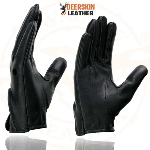 Vista 7 de Milwaukee Leather SH869 - Guantes de mano de motocicleta para hombre, color negro, perforado, piel de ciervo, con nudillo abierto y transpirable