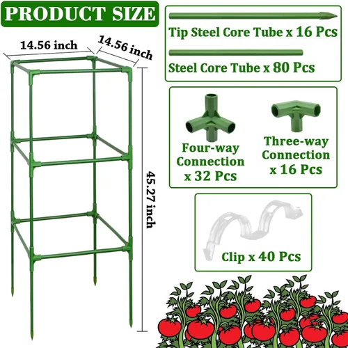 Vista 2 de ZeeDix Paquete de 4 jaulas cuadradas de tomate para jardín con clips de 45 Verde-Paquete de 4