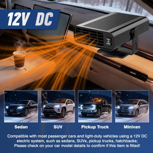 Vista 6 de 2 en 1 Calentador de coche eléctrico Ventilador 12V 120W Calentador de coche Parabrisas Descongelación Wibndow Desempañamiento portátil verano