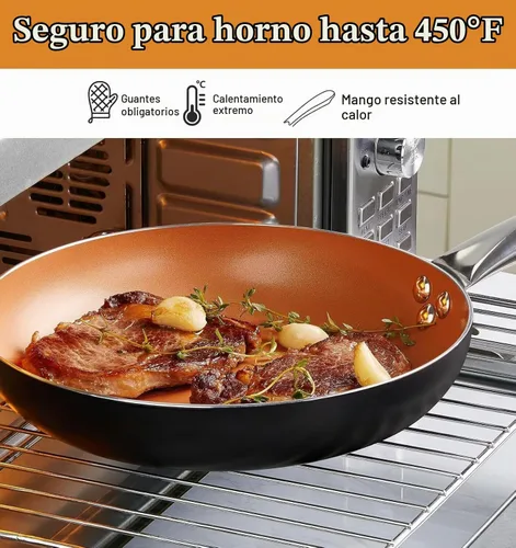 Vista 4 de KOCH SYSTEME CS Sartén Pequeña con Tapa - Sartén antiadherente de cobre de 8" para horno y estufa, sartén pequeña con revestimiento cerámico, sartén