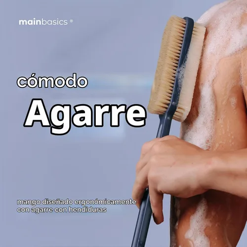 Vista 7 de MainBasics Cepillo Exfoliante para Ducha – Cepillo de Mango Largo de Doble Cara para Lavado Corporal y Frotación con Cerdas Exfoliantes y Suaves