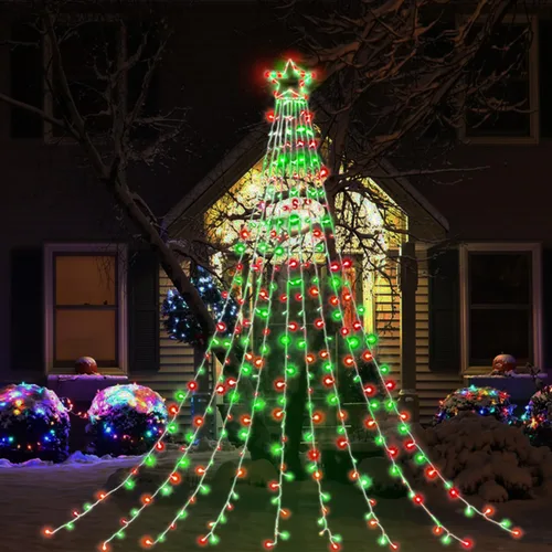 Vista 7 de Decoración al aire libre para Navidad (nueva), 320 luces LED colgantes centelleantes en forma de hadas para decoración de árbol al aire libre