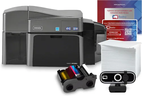 Vista 8 de Bodno Fargo DTC1250e Impresora de tarjetas de identificación de doble cara y paquete completo de suministros con software Bronze Edition