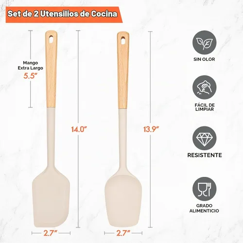Vista 2 de Raspadores de espátula de goma de silicona grandes de 14 pulgadas con mango Caqui