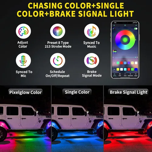 Vista 3 de 4 cápsulas de luces RGB de ángulo completo compatibles con camiones de 12 V, Jeep, UTV, SUV, ATV, barco, carrito de golf, impermeable, multicolor