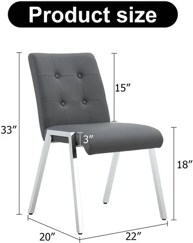 Vista 2 de Juego de 2 sillas de comedor de metal, sillas de comedor grises, respaldo alto sin brazos con patas de metal galvanizado y asientos de poliuretano