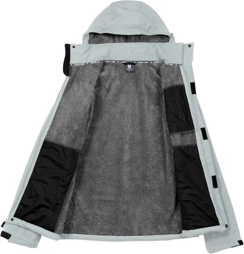 Vista 4 de Little Donkey Andy - Chaqueta de invierno para hombre, forro de sherpa cálido, softshell, cortavientos, para montaña, esquí, nieve, con capucha