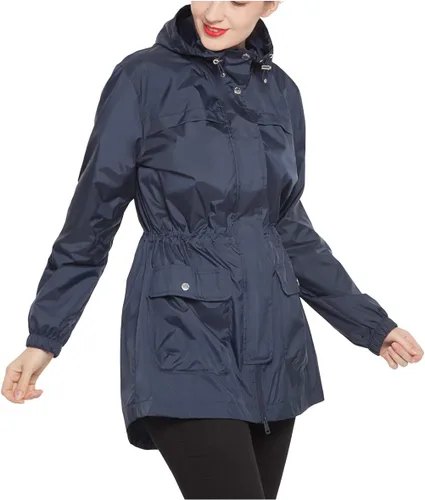 Vista 2 de Rokka&Rolla Chaqueta impermeable ligera con capucha para mujer, rompevientos Anorak, larga gabardina