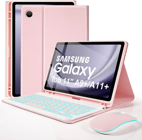 Vista 14 de Funda con teclado retroiluminado de 7 colores con mouse para Samsung Galaxy Tab de 11 pulgadas A11 Plus y A9 Plus, funda de teclado intercambiable