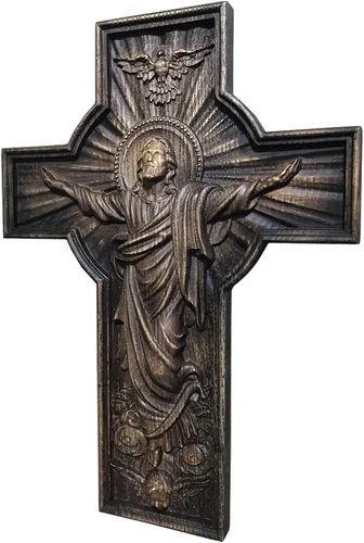 Vista 4 de Crucifijo de madera Crucifijo Salvador Jesús. Cruz católica tallada en madera religiosa. regalo cristiano grande