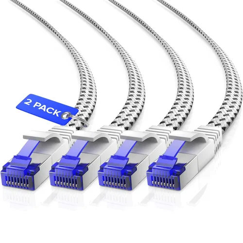 Vista 8 de Cable Ethernet Cat 7 de 1.5 pies, con un diseño plano que ahorra espacio, cable de conexión de Internet y red LAN de alta velocidad, conectores
