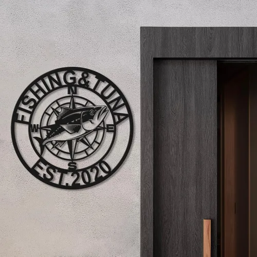 Vista 3 de Letreros personalizados de atún de pesca, Señales de metal de atún, Aventura oceánica, Letreros de metal personalizados, Arte de pared de metal