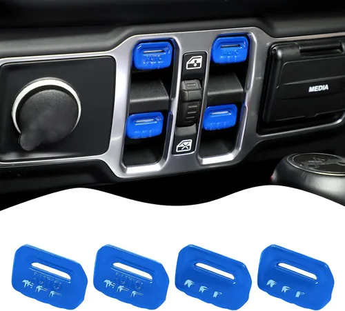 Vista 11 de JeCar 4 piezas para Jeep Wrangler Cubierta de botón del interruptor de ventana de la moldura interior negra para Jeep Wrangler JL JLU Gladiator JT