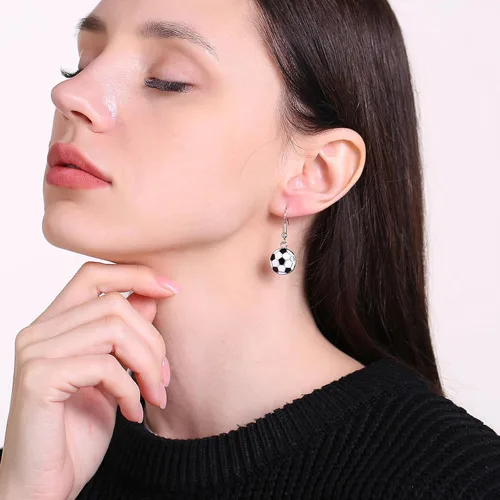 Vista 2 de Aretes colgantes de pelota deportiva aretes de fútbol, baloncesto, fútbol, voleibol, béisbol para mujeres fanáticos