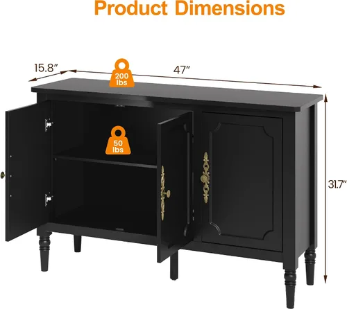 Vista 2 de RoyalCraft Armario buffet con almacenamiento, aparador moderno de mediados de siglo con 3 puertas, mesa de café pintada con estantes ajustables