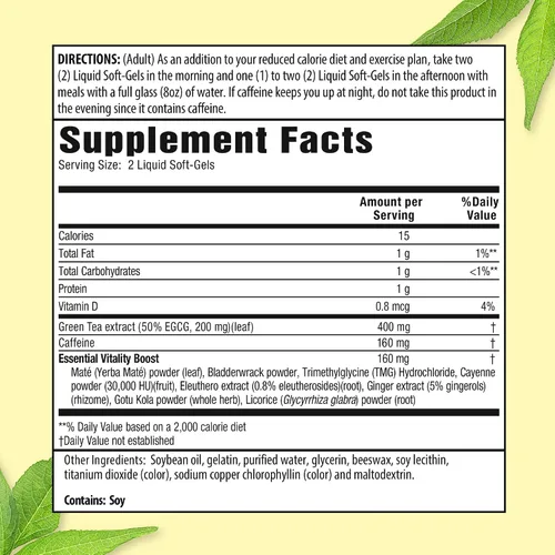Vista 2 de Applied Nutrition Cápsulas blandas líquidas para quemador de grasa de té verde, 90