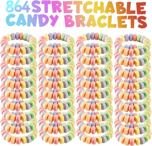 Vista 3 de Pulseras de caramelo – Estuche a granel 864 piezas, envueltas individualmente, pulseras de joyería de caramelo de 2.5 pulgadas, elásticas