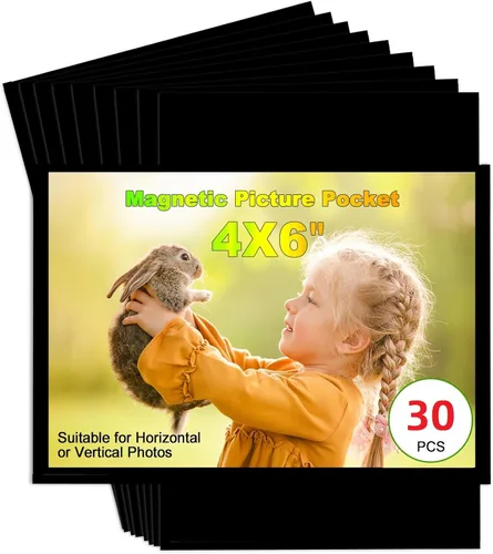 Vista 14 de CHUNNIAO Paquete de 24 imanes de fotos para refrigerador, más solución para mostrar tus fotos, 12 marcos de fotos para refrigerador y 12 hojas