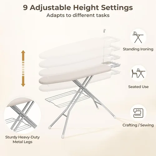 Vista 6 de Yaheetech Tabla de planchar con soporte de plancha, soporte para cable y Beige