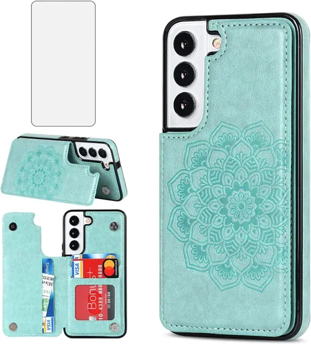 Vista 12 de Asuwish Funda compatible con Samsung Galaxy S22 5G y protector de pantalla de vidrio templado, accesorios para celda, soporte para tarjetas, soporte