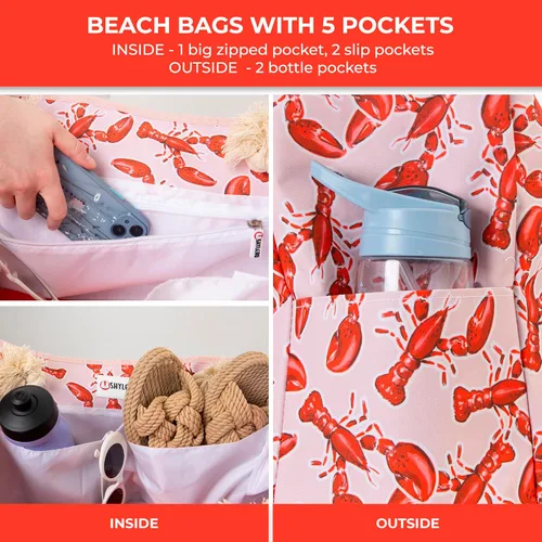 Vista 6 de SHYLERO La bolsa de playa y la bolsa de piscina tiene bolsa hermética, cierre magnético a presión. La bolsa de playa es repelente al agua.