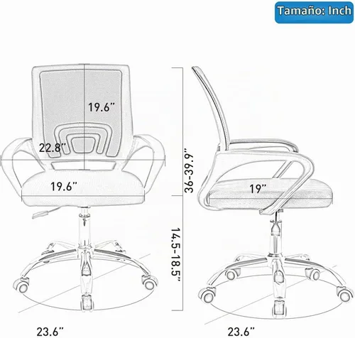 Vista 3 de Bonzy Home Juego de 2 sillas ergonómicas de oficina, sillas de sala de conferencias con ruedas, silla de escritorio de malla para computadora
