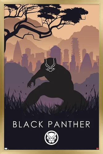 Vista 15 de Trends International Marvel Heroic Silhouette - Póster de pared de Black Panther, 14.725 x 22.375 pulgadas, versión enmarcada de madera de granero