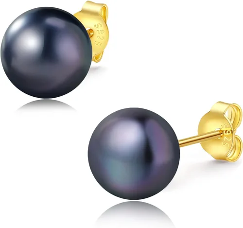 Vista 29 de YAMI Black/Grey/White Pearl Earrings, Real Cultured Pearl, 925 Sterling Silver Stud Earrings Plated with 18K Gold, Classic & Elegant Jewelry Gifts