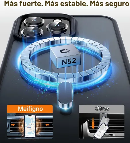 Vista 3 de Meifigno Magic Mag Series - Funda para iPhone 15 Pro, protección de grado militar y compatible con MagSafe, parte trasera translúcida mate con Negro