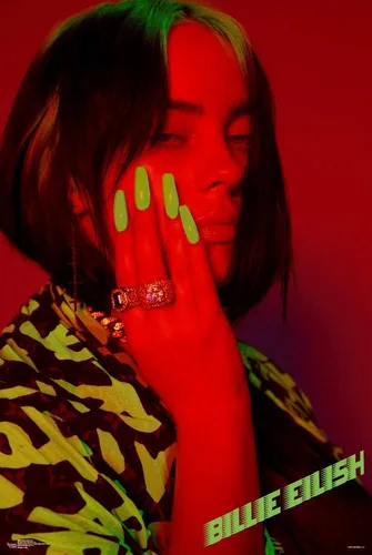 Vista 6 de Scorpio Posters Billie Eilish - Rojo - Licencia oficial - Mini póster - 11 x 17 pulgadas - con soporte para póster de madera negra