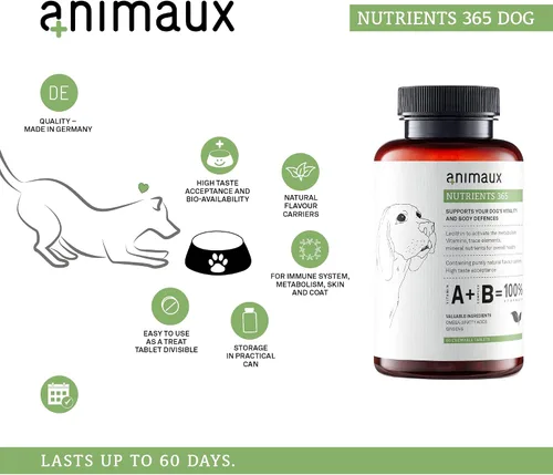 Vista 3 de animaux Nutrientes 365 para perros, vitaminas totalmente naturales, sistema inmunológico saludable, vitalidad, piel sana, pelaje brillante