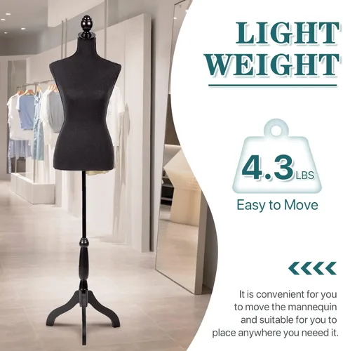Vista 5 de Maniquí femenino Torso vestido forma maniquí cuerpo vestido modelo con soporte de trípode, 60-67 pulgadas altura ajustable mujer cuerpo torso