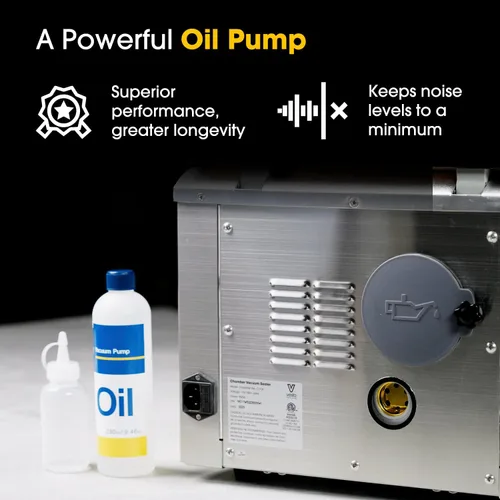 Vista 6 de Sellador al vacío de cámara de 10 pulgadas con bomba de aceite, resistente, ideal para alimentos húmedos, líquidos, polvos y Sous Vide, funciona