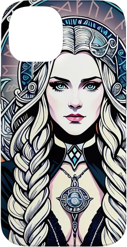 Vista 4 de iPhone 16 Skadi Diosa nórdica, mito vikingo nórdico, runas, estuche de arte nórdico