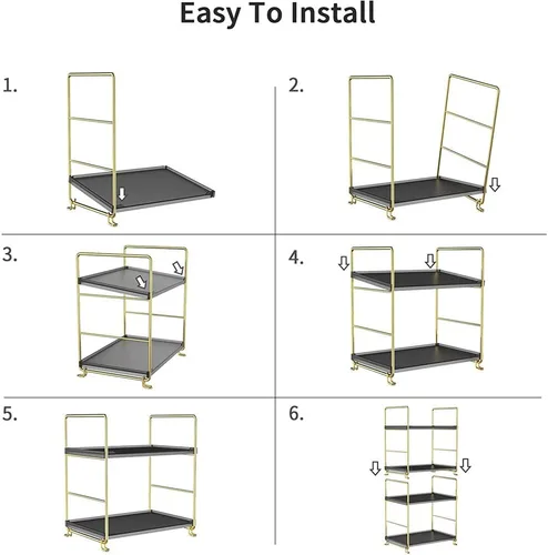 Vista 7 de Estante de especias de cocina de 2 niveles, estante organizador apilable independiente, organizador de baño y cosméticos, estante cuadrado de pie