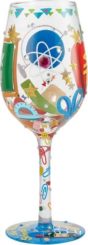 Vista 3 de Enesco Designs by Lolita Super Teacher - Copa de vino artesanal pintada a mano, 15 onzas, multicolor