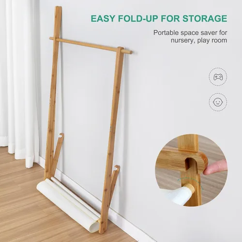 Vista 4 de Jotsport Estante plegable de bambú para niños, con almacenamiento Farbico, pequeño armario abierto para sala de juegos, guardería, baby shower