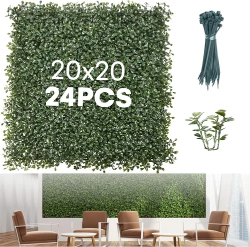 Vista 8 de Paneles de pared de césped de 20 x 20 pulgadas (paquete de 6) – Cubiertas de fondo de seto de boj artificial con protección UV de 16.66 pies