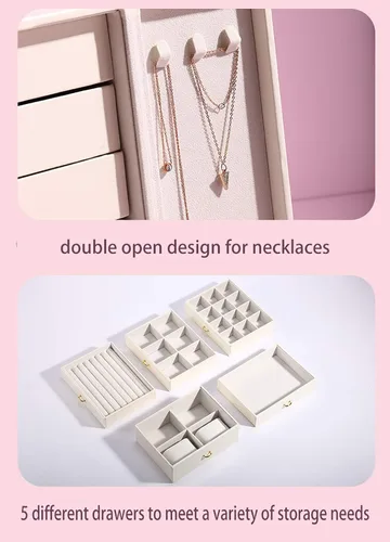 Vista 8 de AOSIFIEL Joyeros organizadoresestuche grande de pie con 5 cajones, regalo para mujeres, adolescentes, niñas, niños, gran joyeríasoporte de cuero